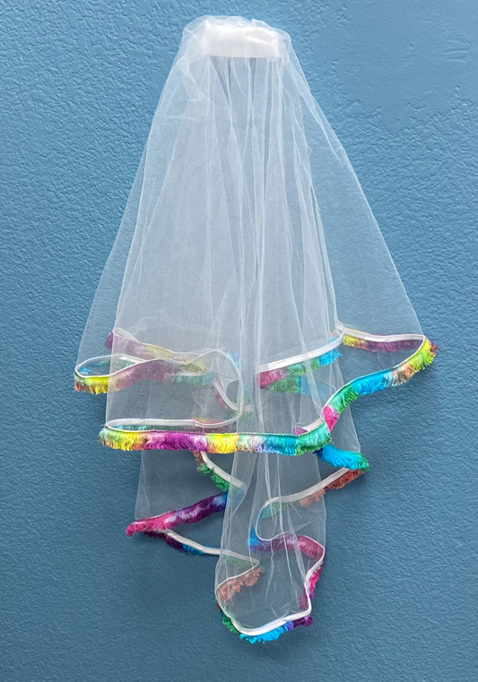 Hand Tie-Dyed Fringe Trimmed Bachelorette Party Veil